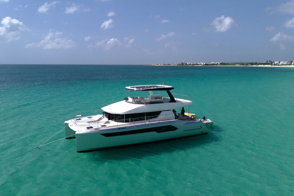 The Leopard 53 New is an elegantly designed yacht, with clean lines.