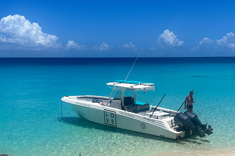 The SCARAB 35 is an elegantly designed yacht, with clean lines.