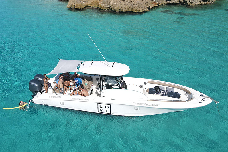 The SCARAB 35 is an elegantly designed yacht, with clean lines.